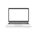 Laptop with empty white screen. Portable 3d realistic open computer device.